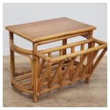 Bentwood and rattan side table with magazine rack