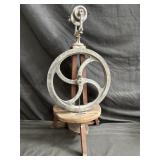 Antique wood & aluminum treadle kick flywheel