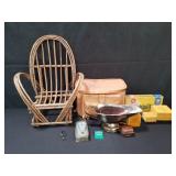 Box of miscellaneous items: vintage light bulbs,