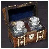 Pair of antique perfume coffret in wood box