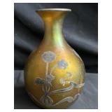Art glass silver overlay vase