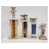 Group of 3 marble and 1 onyx Ford trophies, box