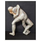 Vintage wood wrestlers sculpture wall decoration