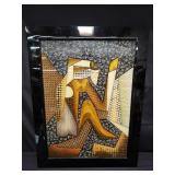 Cubic mixed media lacquered plaque