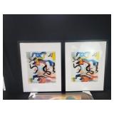 Pair of  abstract prints and one African style