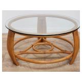 Bentwood & rattan round coffee table with glass
