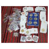 Vintage coin collection, foreign, bus tokens,