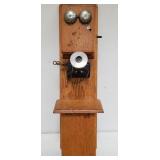 Vintage oak wall crank telephone