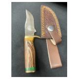 Damascus steel fixed blade knife w/ leather sheath
