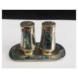 Silver plate and mother of pearl salt and pepper