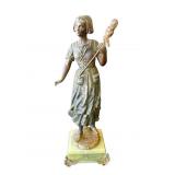 Antique bronze & onyx Victorian lady sculpture