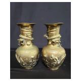 Pair of Chinese brass dragon motiff vases