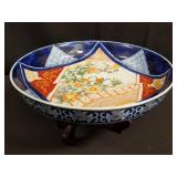 Japanese 20th century porcelain bowl with wood