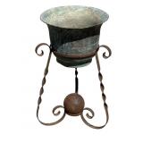 Vintage wrought iron plant stand & planter