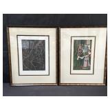 Pair of framed embossed prints