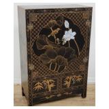 Chinese hand painted black lacquer cabinet