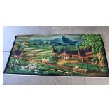 Signed oil painting on velvet wall hanging