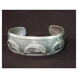 Sterling silver dolphins cuff bracelet