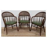 3 Drexel cane back and leather seat chairs