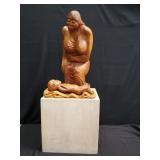 Hand carved wood mother and child sculpture