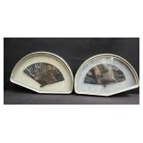 Pair of framed vintage folding hand fans