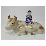 Vintage Kutaniware handpainted bull and child