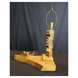 Russell Wright style walnut and acrylic table lamp