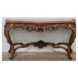 Vintage heavily carved console table with marble