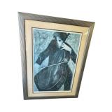 Framed Barbar A. Wood signed The Cellist art print