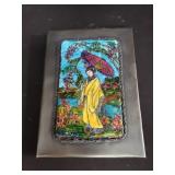 Chinese enameled panel on copper frame