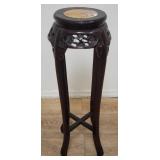 Vintage carved mahogany plant stand with marble