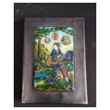 Chinese enameled panel on copper frame