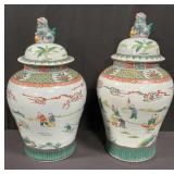 Pair of Chinese hand-painted porcelain covered