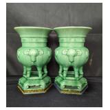 Pair of 20th century green crackle glaze