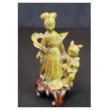 Vintage Chinese Hetian jade woman and child
