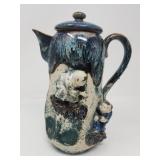 Japanese Sumida Gawa pottery lidded pitcher