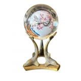 Vintage brass dolphin stand with glass ball