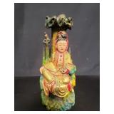 Japanese carved wood Kannon sculpture
