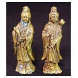 Pair of Chinese brass Guanyin figures