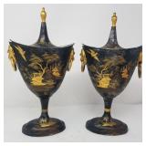 Pair of Regency style tile peinte chestnut urns