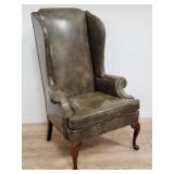Hickory leather high back wing back arm chair