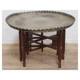 Vintage 2-piece engraved brass tray top coffee