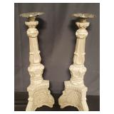 Pair of wood neo-classical style candle sticks