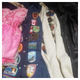 Group of vintage clothing, patch jackets, formal