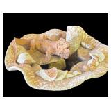 Ceramic iguana bird bath