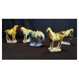 Five Chinese Tang Dynasty style ceramic war horses