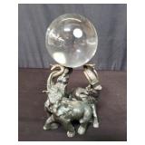 Vintage crystal sphere on a trio brass elephant