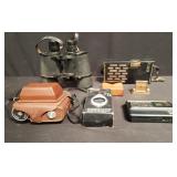 Group of vintage clock, radio, camera etc box lot