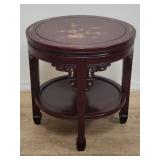 Asian mahogany round side table with mother of