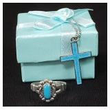 Sterling silver and turquoise ring and sterling